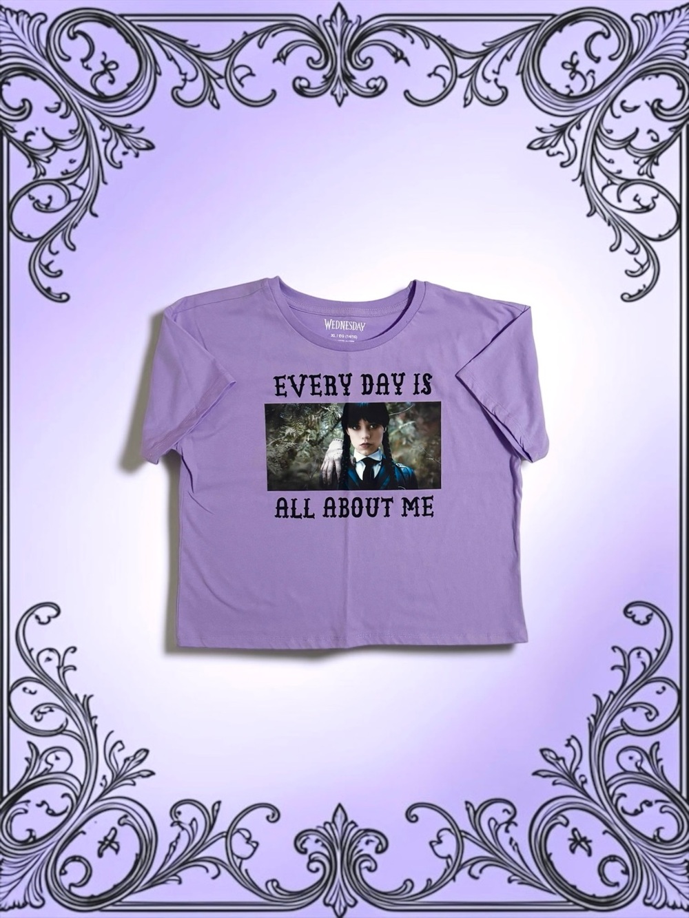 Wednesday Addams Girls XL Lavender Halloween Tee